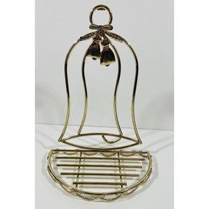 Christmas Holiday Jingle Bell Gold Plated Metal Wall Display Shelf Semi Circle